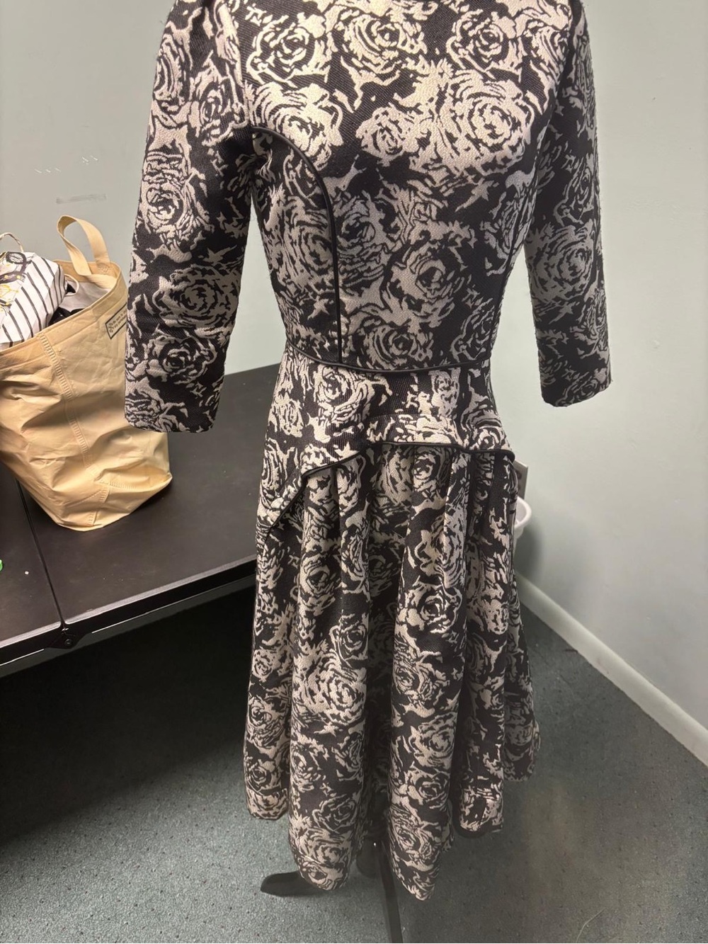Floral Jacquard Midi Dress in Black and Cream